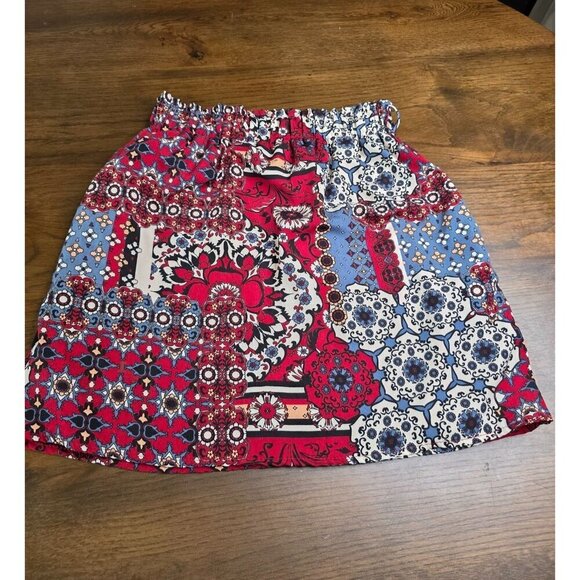 Red Blue Boho Elastic Waist Skirt S 100% Polyester Made In USA - Picture 6 of 13